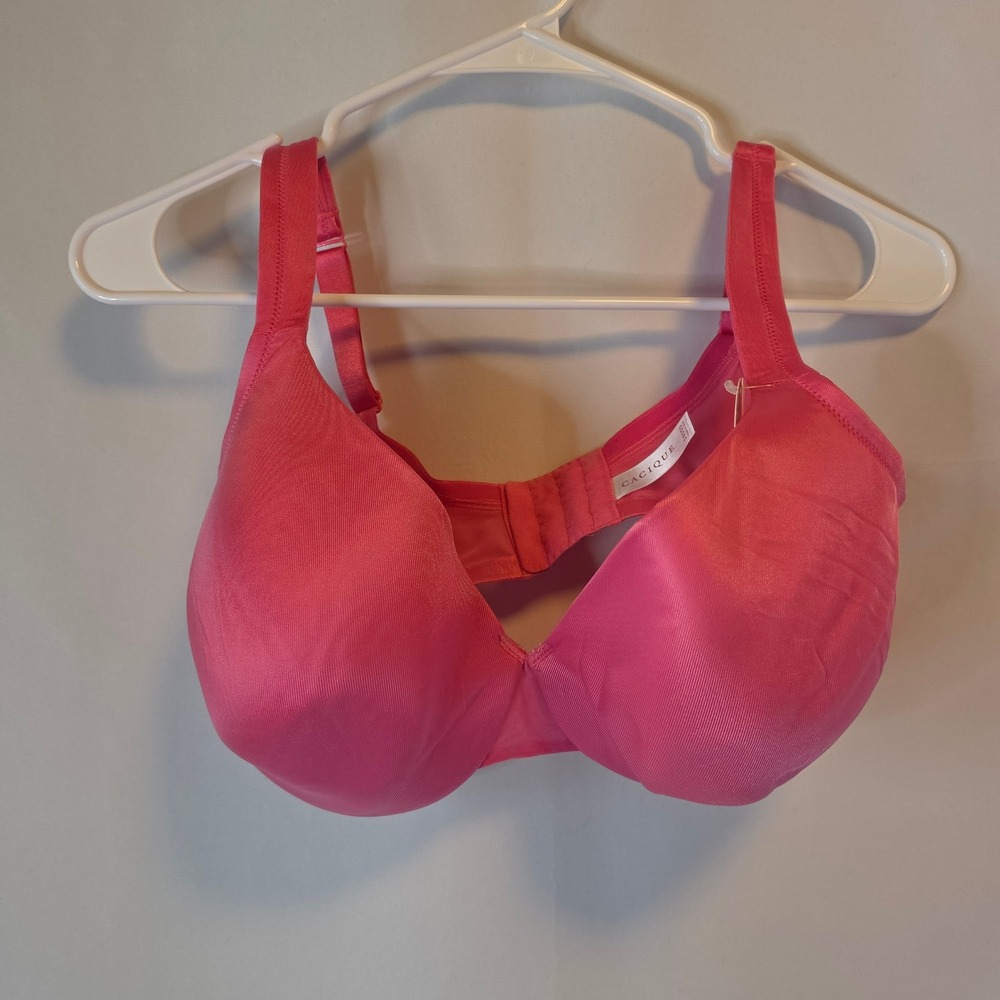 Cacique Smooth Satin Full Coverage Bra 38DDD Pink Barbiecore‎ NEW Smoothing